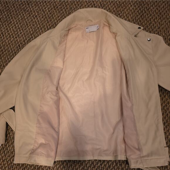 ASOS DESIGN longline oversized faux leather biker jacket in ecru Size 14 - Picture 15 of 15